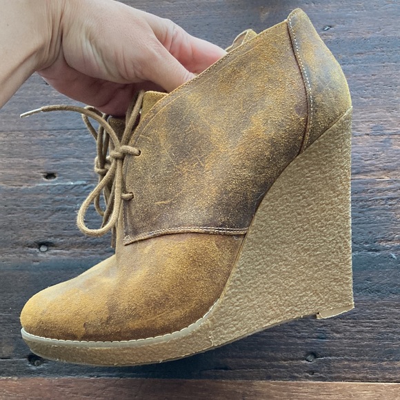 Enzo Anglioni Wedge High Heels Eaflory Rubber Booties Ankle Boots Camel Suede - Picture 3 of 10